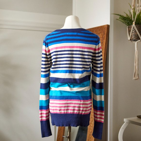 Striped V Neck Sweater | Blue, Cream, Pink - Picture 2 of 2